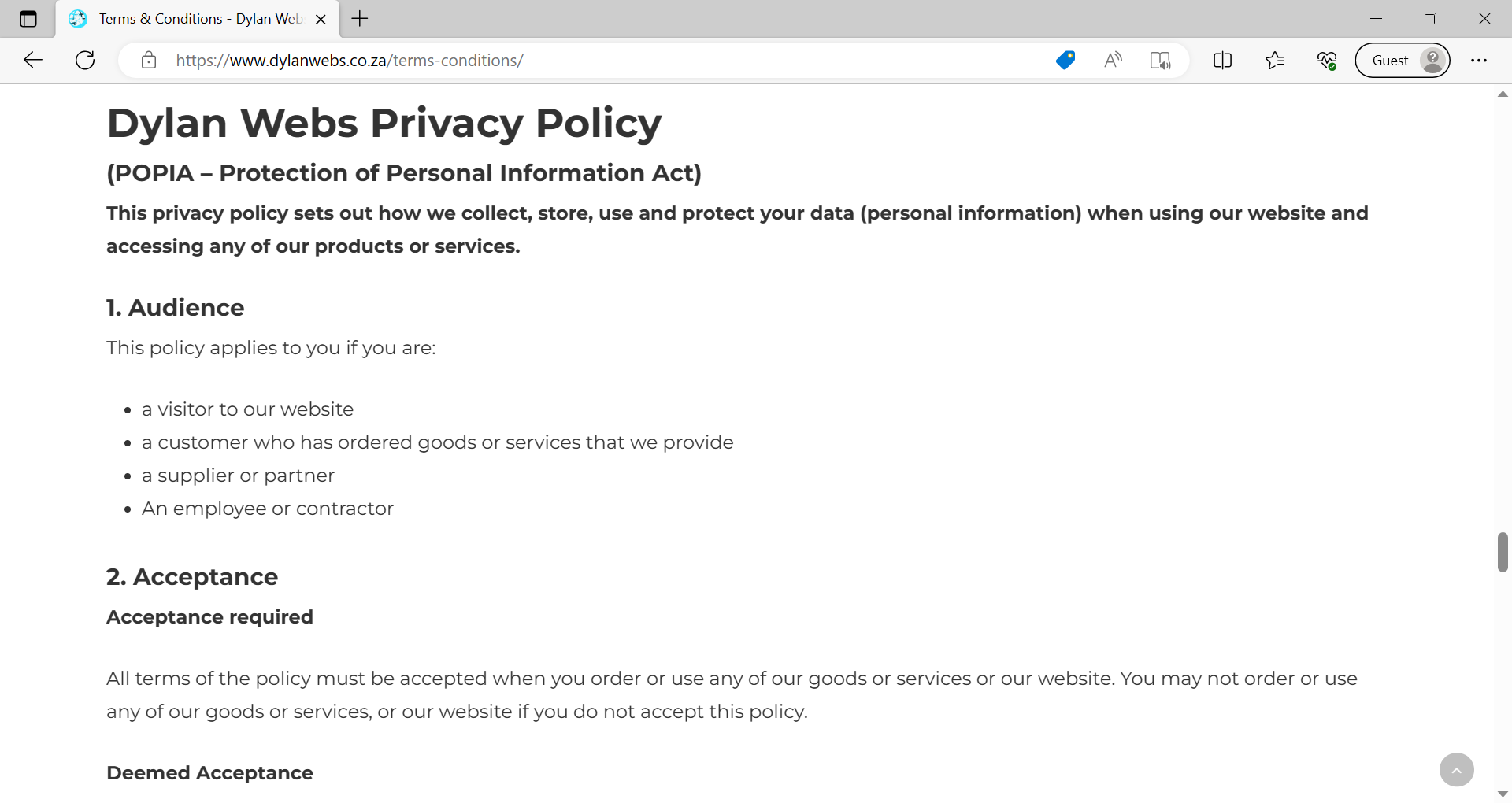 Example of privacy policy