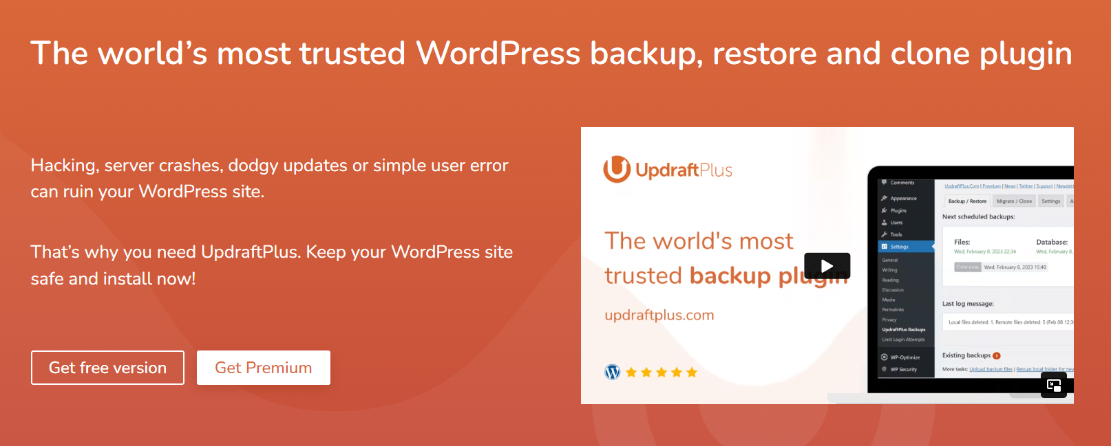 Website preview of updraft plus backup plugin